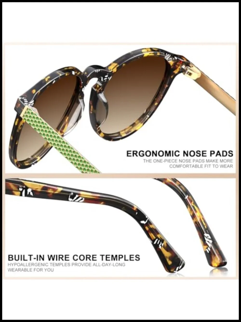 Retro Acetate Polarized Sunglasses UV Protection Round Honeycomb Temple